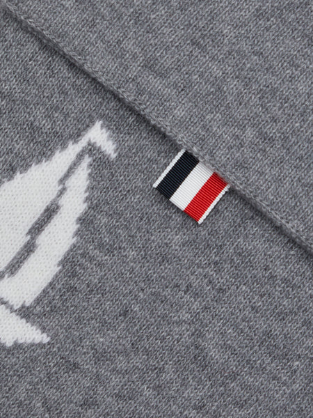 Fine Merino Sailboat 4-bar Scarf LT GREY