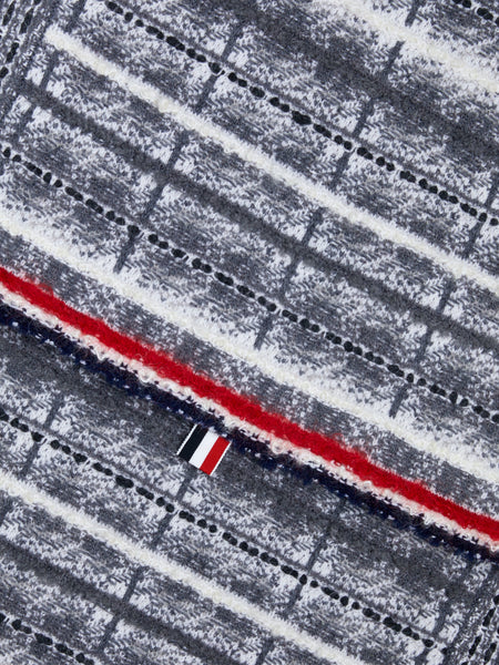 Tartan Merino and Mohair Stripe Scarf LT GREY