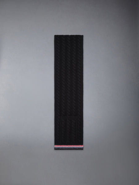 CASHMERE BABY CABLE STITCH RWB STRIPE POCKET SCARF BLACK