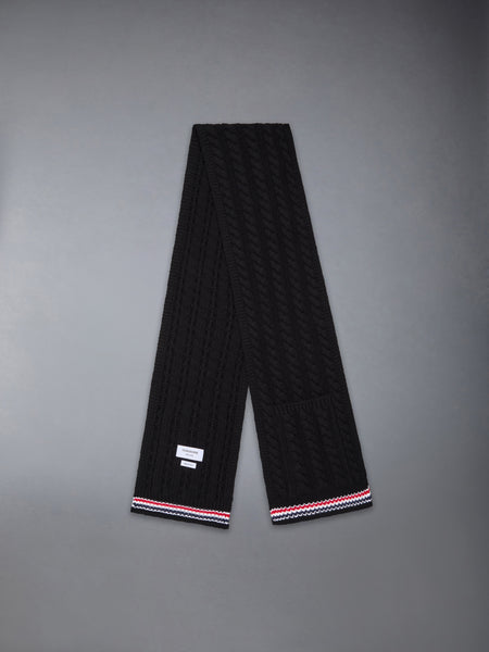 CASHMERE BABY CABLE STITCH RWB STRIPE POCKET SCARF BLACK