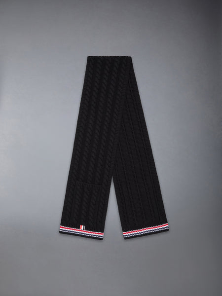 CASHMERE BABY CABLE STITCH RWB STRIPE POCKET SCARF BLACK